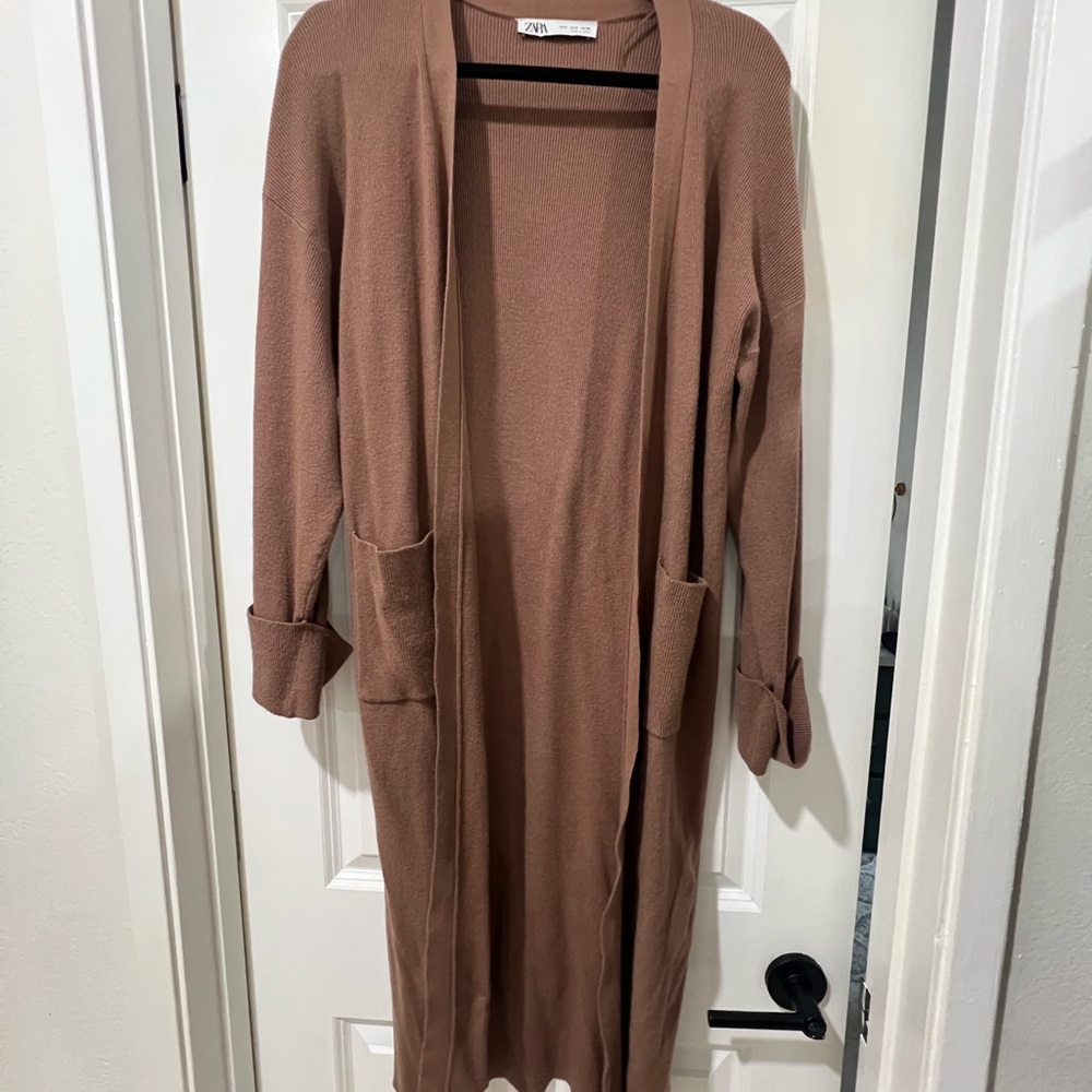 Zara Women's Brown Open-Front Cardigan